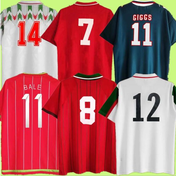 

90 92 wales national team retro mens soccer jerseys saunders wilson speed giggs hughes home red away fotball shirts short sleeve uniforms 99, Black;yellow