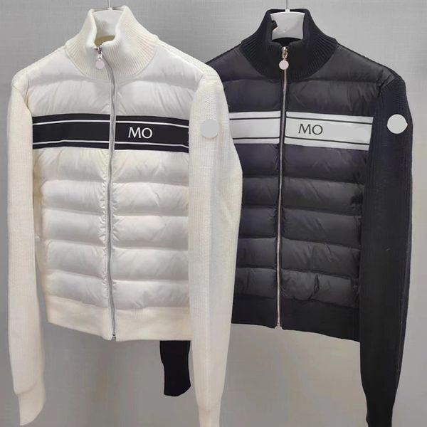 

luxury designer mens down parkas women's embroidery badge classic letters color blocking stand collar knitting panel lightweight down j, Black