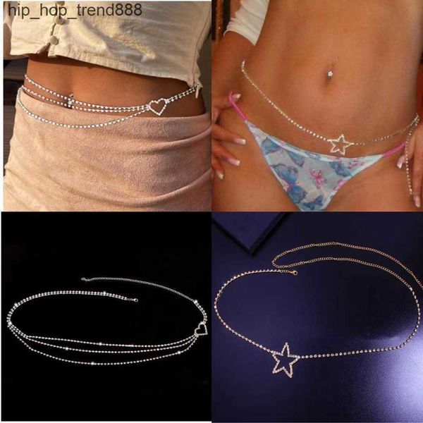 

belly chains luxury rhinestone heart star waist chain belt body chain jewelry for women charm bikini bling crystal belly chain waistband z05, Silver