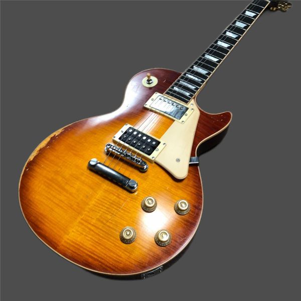 

new lp electric guitar, sunset blast frosted finish, silver tiger pattern hardware electric guitar, custom vintage