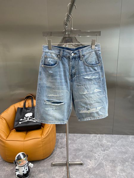 

ami2023ri brand mens jeans denim shorts designers pants luxury brand logo broken hole skinny jeans, Blue