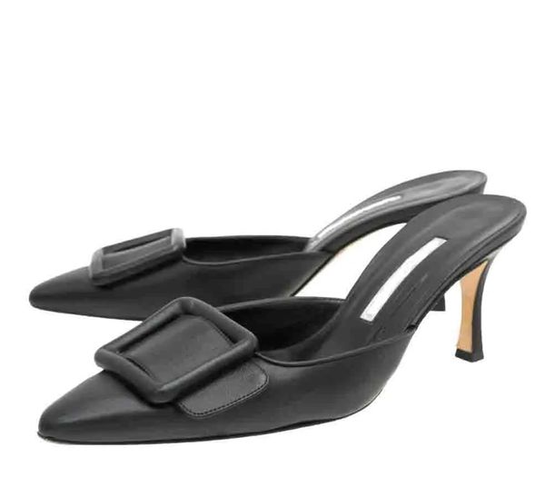 

luxury designer sandal women slipper shoes maysale mules buckle slide sandals leather jewel square outdoor comfort flats slip on 35-43 box, Black