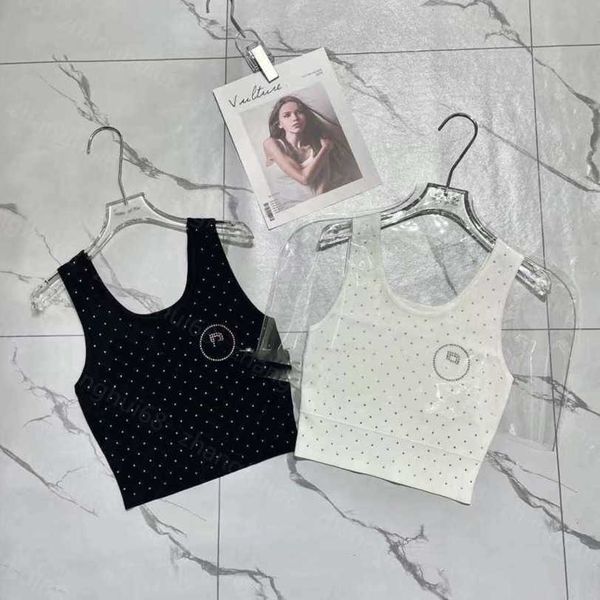 

23ss womens designer clothing womens knits round neck solid color full sticky drill letters knitted vest womens clothes a1, White