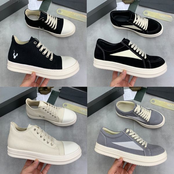 

new rick owen casual shoes designer platform shoes men women canvas trainers retro thick bottom sneakers with box 35-47, Black