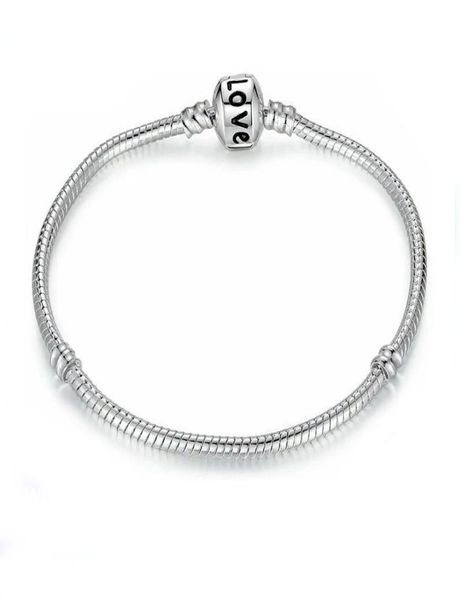 

s925 sterling silver plated bracelet with love letter chain fit charm beads bracelets women diy jewelry making wholesale price9556728, Golden;silver