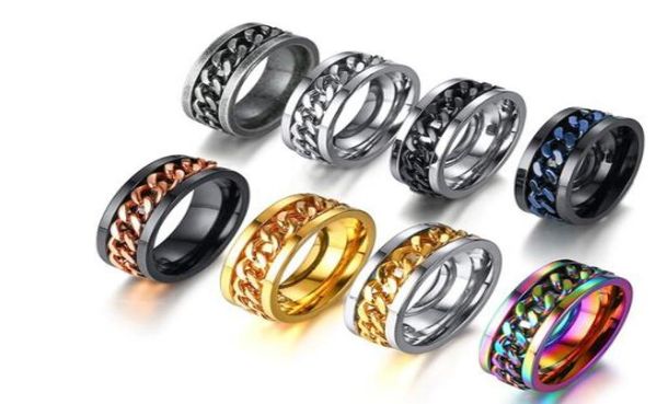 

unique design men jewelry big punk stainless steel rotable chain ring trendy titanium spinner sport ring good for men to banquet1504456