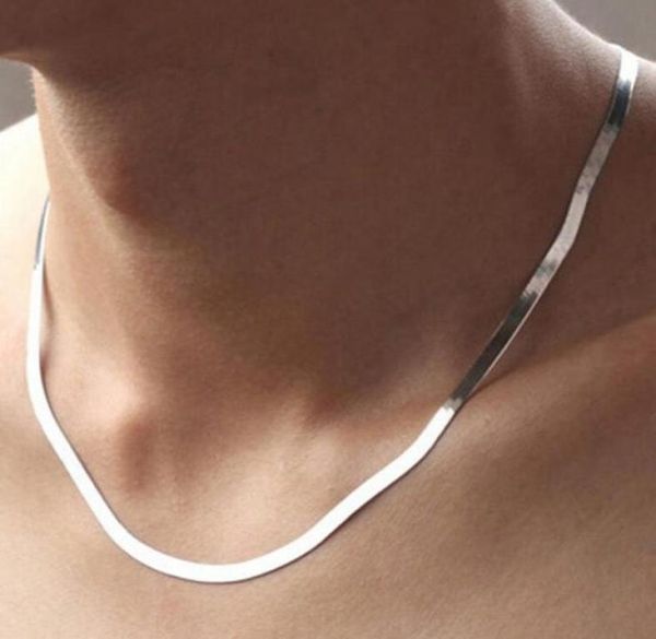 

925 sterling silver necklace 4mm 18" 20" flat chain short blade necklace of clavicle silver accessories jewelry for men women26993