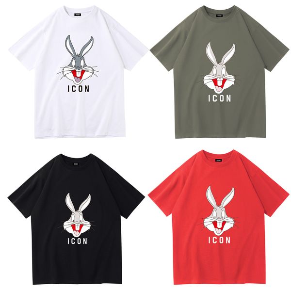 

icon european and american trend short sleeve series limited loose couple t-shirt for men and women rabbit print short sleeve t-shirt, White;black