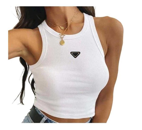 

white summer women t shirt tees crop embroidery shoulder black tank casual sleeveless backless shirts luxury designer solid color vest 527