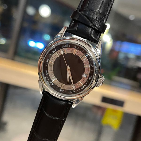 

premium men's watch men's designer watch japanese quartz movement watch 40mm stainless steel waterproof watch italian bull belt, Slivery;brown