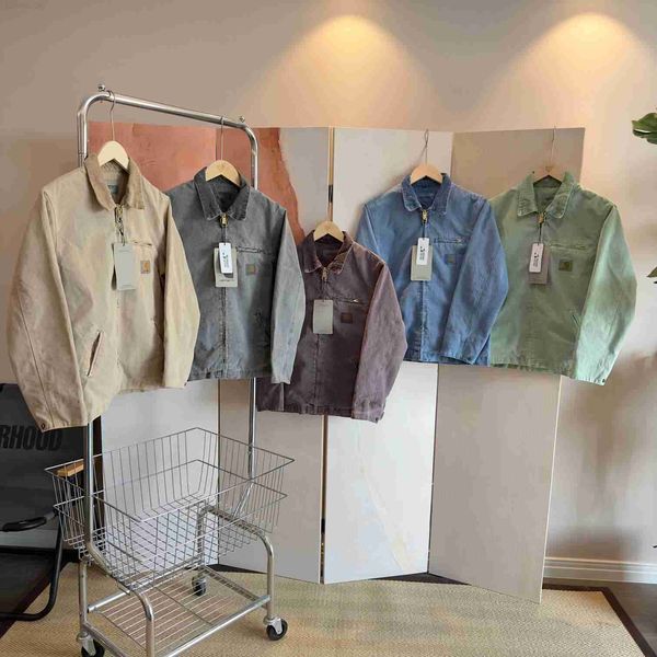

2023 men's jackets work clothes fashion brand carhart canvas washable wax dyed detroit jacket coat american style workwear label, Black;brown
