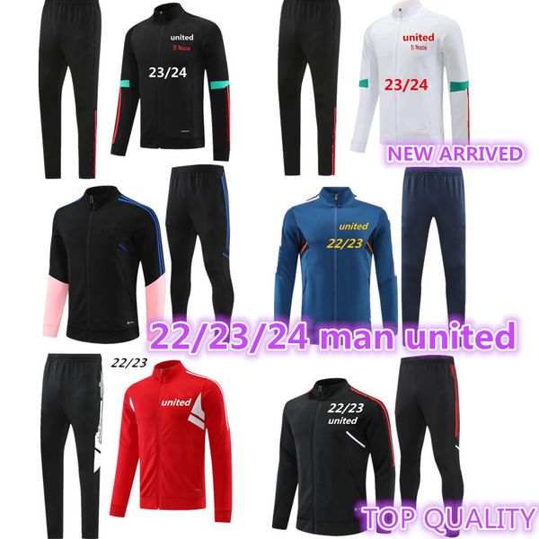 

2023 2024 kids manchester tracksuit sancho soccer uniteds full zipper jacket 22 23 24 f. de jong chandal training suit fernandes rashford sp, Black