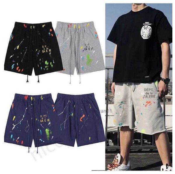 

men's shorts american fashion brand galleryes depts hand-painted splash printing pure cotton terry fog high street 5-point casual pants, White;black