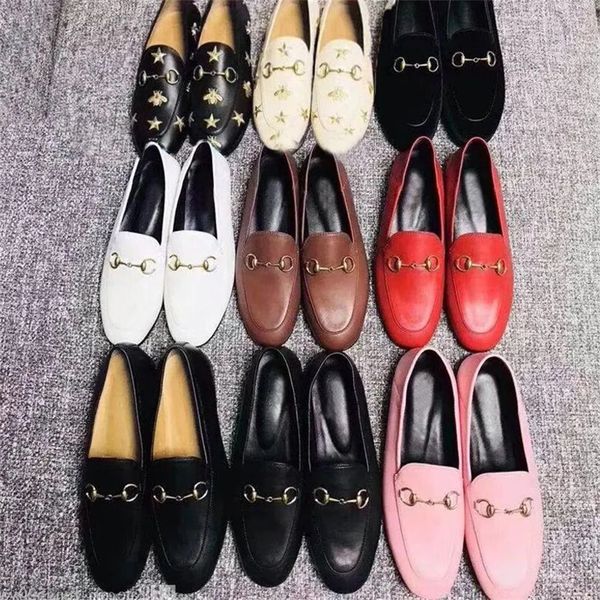 

women men classic designer dress shoes cowhide metal buckle luxury flat shoe brand leather casual shoe mules princetown fashion printed tram, Black