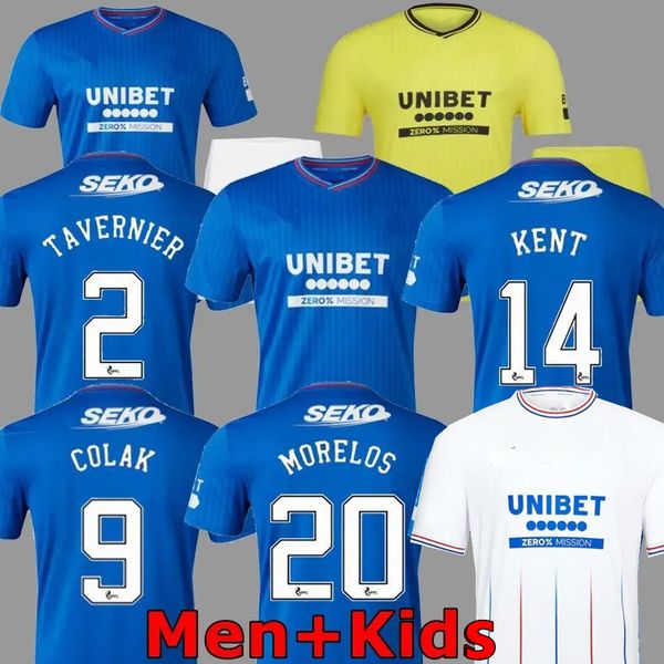 

23 24 rangers soccer jerseys glasgow 2023 2024 home away 3rd tee champions 150th legendary version defoe barker morelos men kids kit trainin, Black;yellow