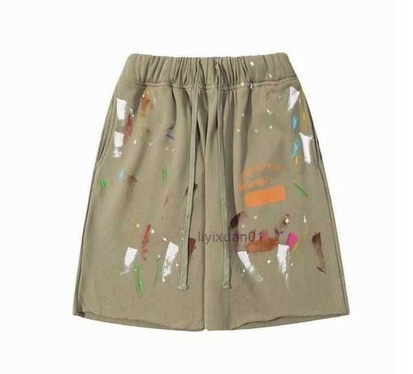 

men's shorts american fashion brand galleryes depts hand-painted splash printing pure cotton terry fog high street 5-point casual pants, White;black