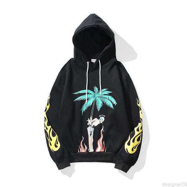 

men's fleeceflame men's plush sweatshirts skull designer hoodie fashionable tide letter brand street plam coats angle to 2xls-5xl, Black