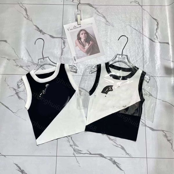 

23ss womens designer clothing womens knits camellia pearl sticky diamond color double c knitted vest womens clothes, White