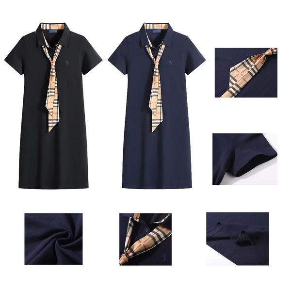 

23ss summer luxury designer lapels cinched waist a-line dress slim fit mini polo skirt casual s-xxxxl, Black;gray