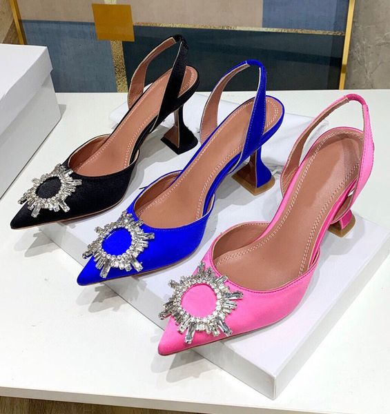 

designer women's sandals leather high heels black pink diamond chain decorative banquet women's shoes silk wedding sandals with bo