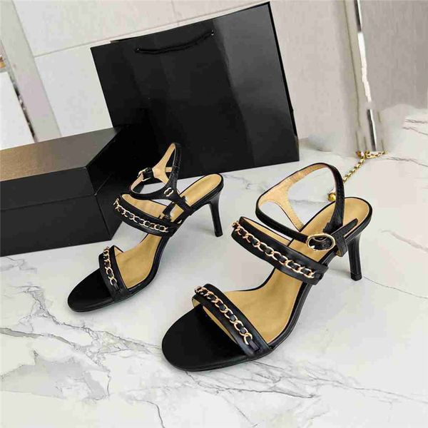 

fashion sandals luxury design 2023 channel women's high heels business work leather canvas casual student sandals 07-04, Black