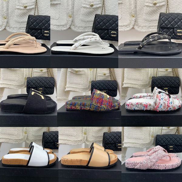 

2023 designer women luxury solid color slides slippers classic womens outer wear leather sandals thick bottom chain woven hemp rope non-slip, Black