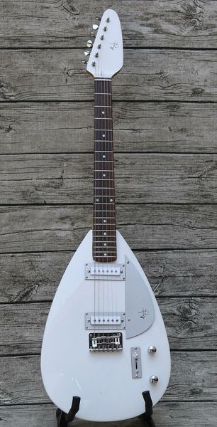 

custom phantom hutchins brian jones vox tear drop signature white electric guitar single coil pickups silver pickguard tremolo bridge vintag