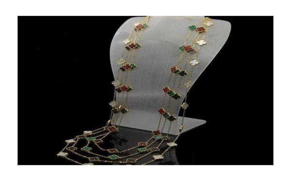 

chokers 20 flowers 105cm natural black white red green shell long choker fashion classic fourleaf clover necklace designer women j1280796, Golden;silver