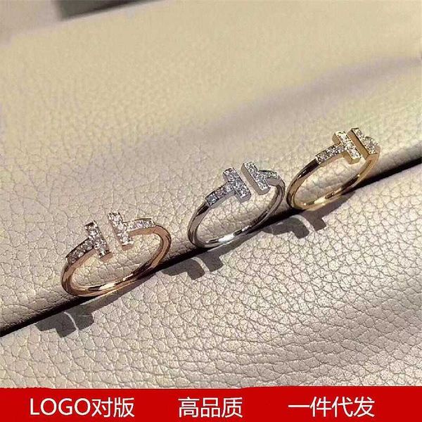 

18k rose gold double t open diamond ring s925 silver matching for couples