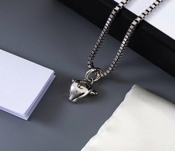 

women necklace bull head pendant bone chain sterling silver 925 jewelry luxury brands retro wide version fashion gift7477447