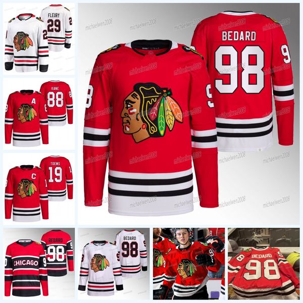 

98 connor bedard blackhawks jersey taylor hall nick foligno jonathan toews patrick kane tyler johnson reese johnson anders bjork joey anders, Black;red