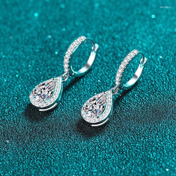 

dangle earrings smyoue white gold 1ct pear cut moissanite drop earring for women sparkling diamond luxury quality jewelry s925 sterling, Silver