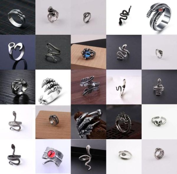 

25pcs/lot retro gothic band ring animal vintage styles men women fashion stainless steel punk open adjustable rings jewelry wholesale1741603, Silver