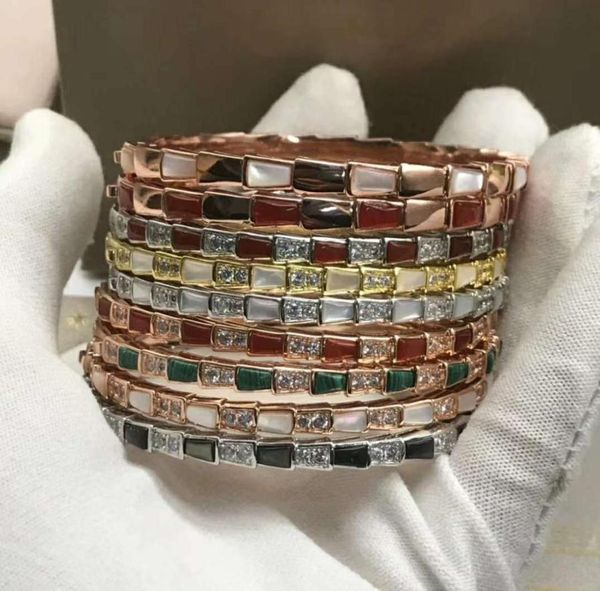 

sterling silver -shaped luxury bangle full diamond bracelet natural mother-of-pearl agate malachite men/women couple europe and america cros, Black