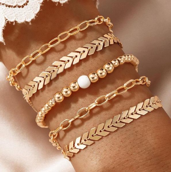 

charm bracelets 5 pcs/set gold chain set for women multiple stackable wrap braclets basic hand jewelry bracelet2542478, Golden;silver