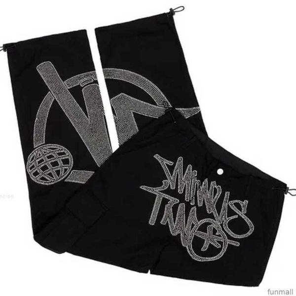 

men's cargo pants minus two casual loose punk rock straight wide leg trouser streetwear y2k pant retro street trend overall shorts rwxy, Black
