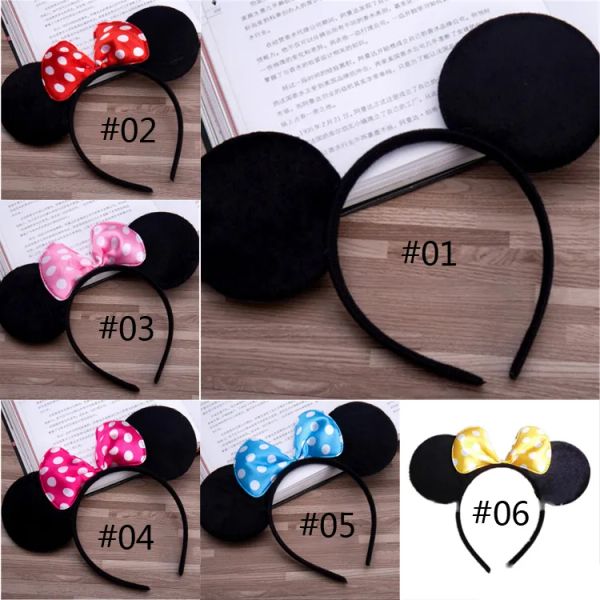 

6 colors girls hair accessories mouse ears headband children hair band baby kids cute halloween christmas cosplay headdress hoop, Black;brown