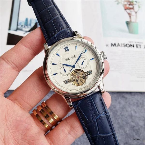 

pp patekity men's luxury multifunctional watch digital automatic mechanical tourbillon waterproof watch wristwatches, Slivery;brown