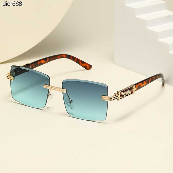 

2023 new leopard head decoration fashion designer sunglasses for women personalized frameless trimmed driving mens sunglasses, White;black