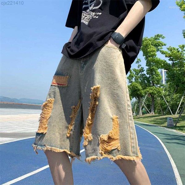 

men's jeans perforated shorts men's summer thin high street trendy ins quarter pants fitting american heavy horse unkm unkm