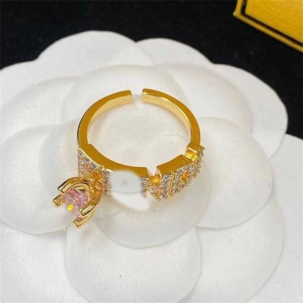 

2023 fenjia letter water diamond brass material adjustable opening fashion niche design colorless ring, Silver