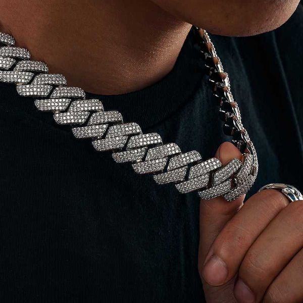 

fashion men hip hop brass jewelry cuban chain necklace 14k gold plated cz prong vvs moissante diamond necklace chains, Silver