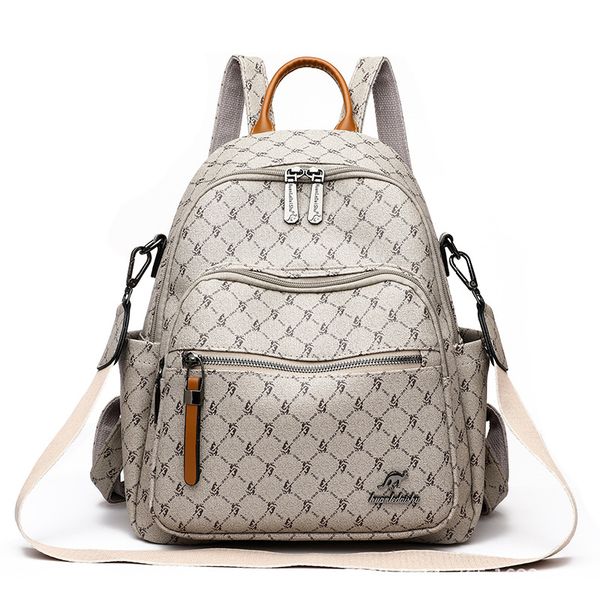 

wholesale ladies shoulder bags 6 colors this year's popular printed handbags soft solid color thick travel leisure leather backpack color matching female bag, Grey-793#