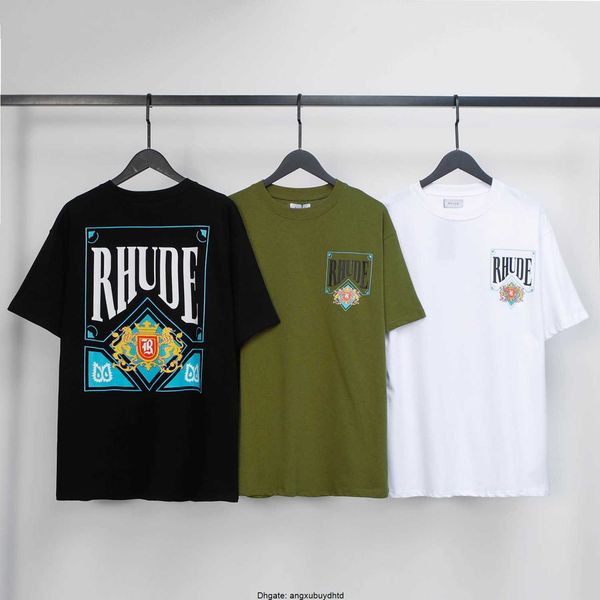 

designer men's t-shirts 2023 american fashion brand rhude card printed men's and women's casual round neck short-sleeved t-sh, White;black