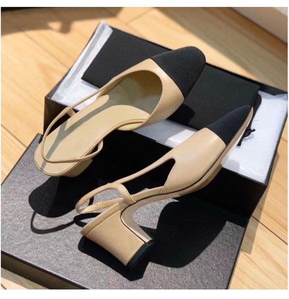 

with box summer beach sandals designer shoes casual fashion 100% leather shoes belt buckle thick heel heels baotou lady flat work women dres, Black