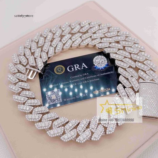 

designer jewelry 20mm big men necklace luxury hip fine jewelry iced out vvs moissanite diamond silver 925 iced out cuban link chain