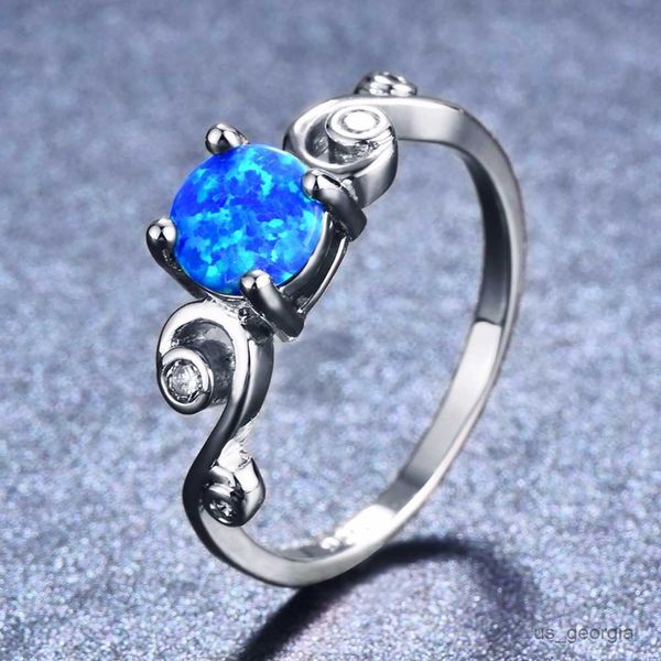 

band rings bamos female cute round ring white/blue/purple opal ring 925 sterling sliver filled fashion wedding party jewlery gifts r230625, Silver