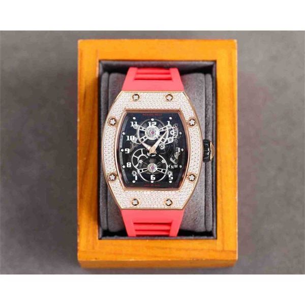 

diamond luxury mens movement watches rm17-01 r i c h a r d hollow tourbillon designer jixu new high-end quality iced out montre wrist watch, Slivery;brown