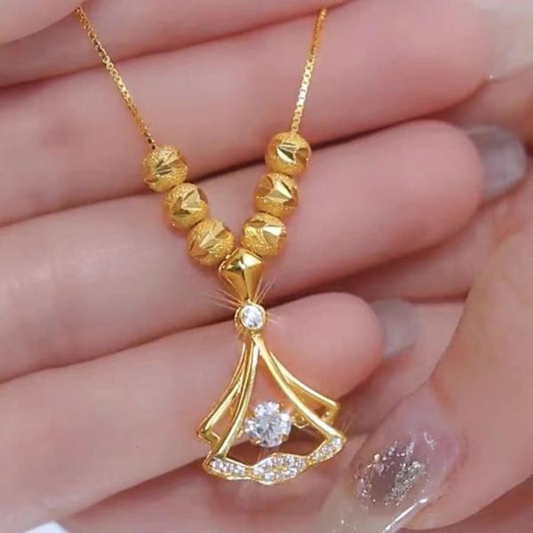 

strands strings genuine 18k gold diamond ginkgo leaf pendant necklaces for women simple zircon neck chain fine jewelry gifts 230625, Black