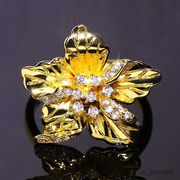 

band rings luxury female big flower ring fashion yellow gold color engagement rings for women vintage wedding ring jewelry r230625, Silver